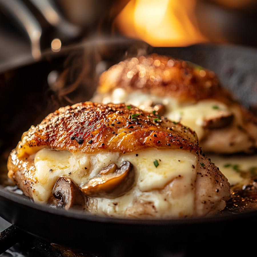 Cheesy Garlic Butter Mushroom Stuffed Chicken