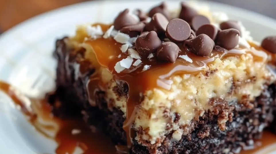 Caramel German Chocolate Poke Cake