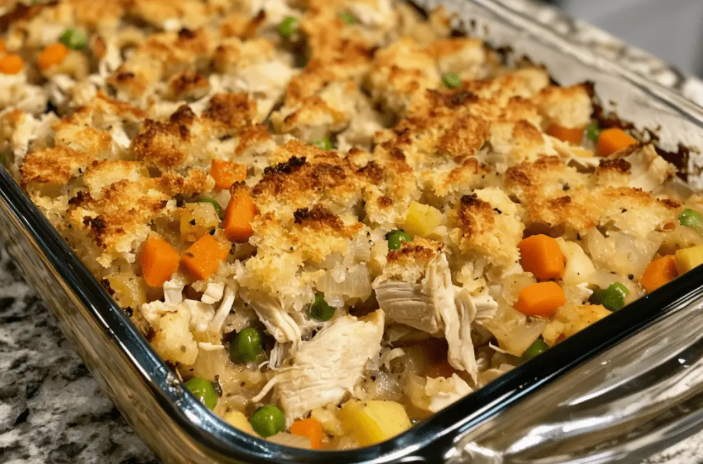 Rotisserie Chicken Stuffing Casserole